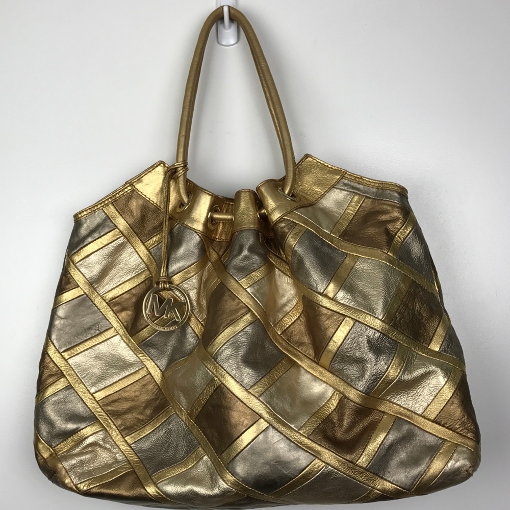 Tri Metal Leather Beach Bag by Michael Kors